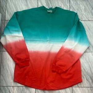 SPIRIT Color-block over sized Tie Dye Sweatshirt in Teal, White & Red size Large